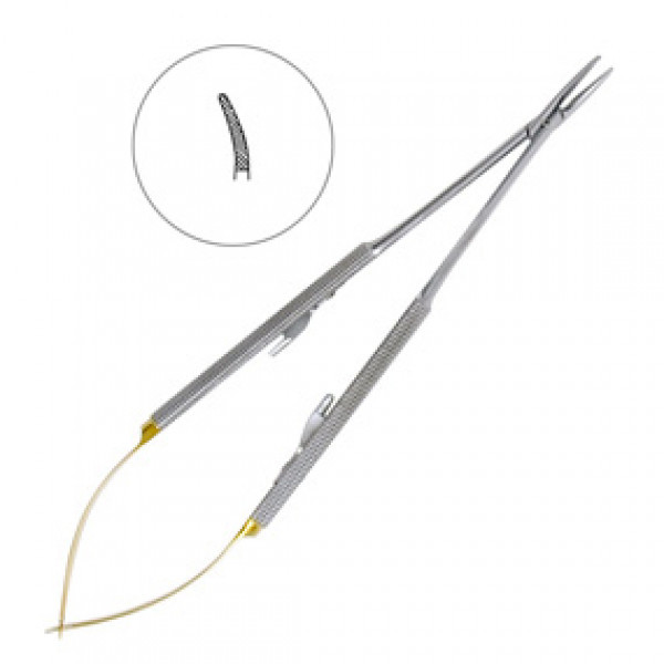 Иглодержатель Кастровьехо хирургический изогнутый Castroviejo-Gomel TC, 180 мм