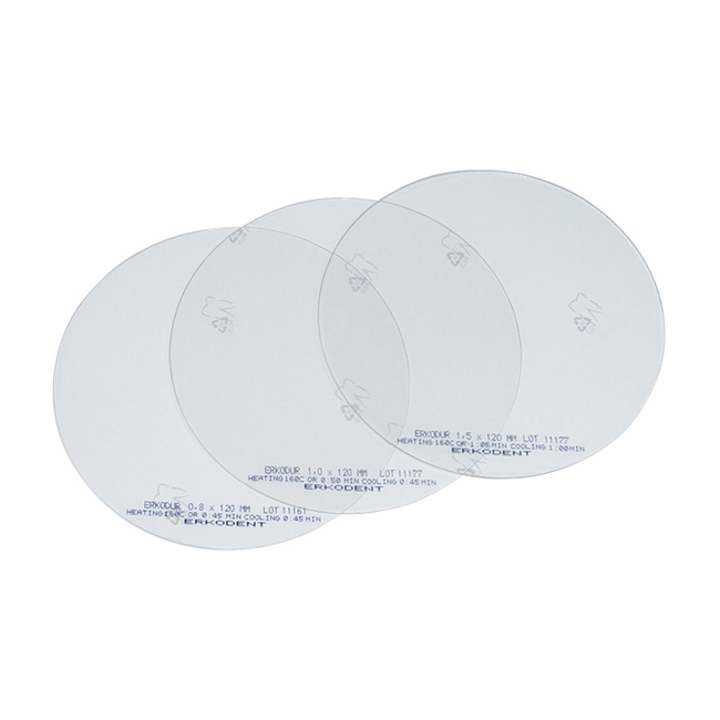 Erkodur-al - термоформовочные пластины, прозрачные, круглые, диаметр 120 мм, толщина 0,8 мм, 100 шт. | Erkodent (Германия)