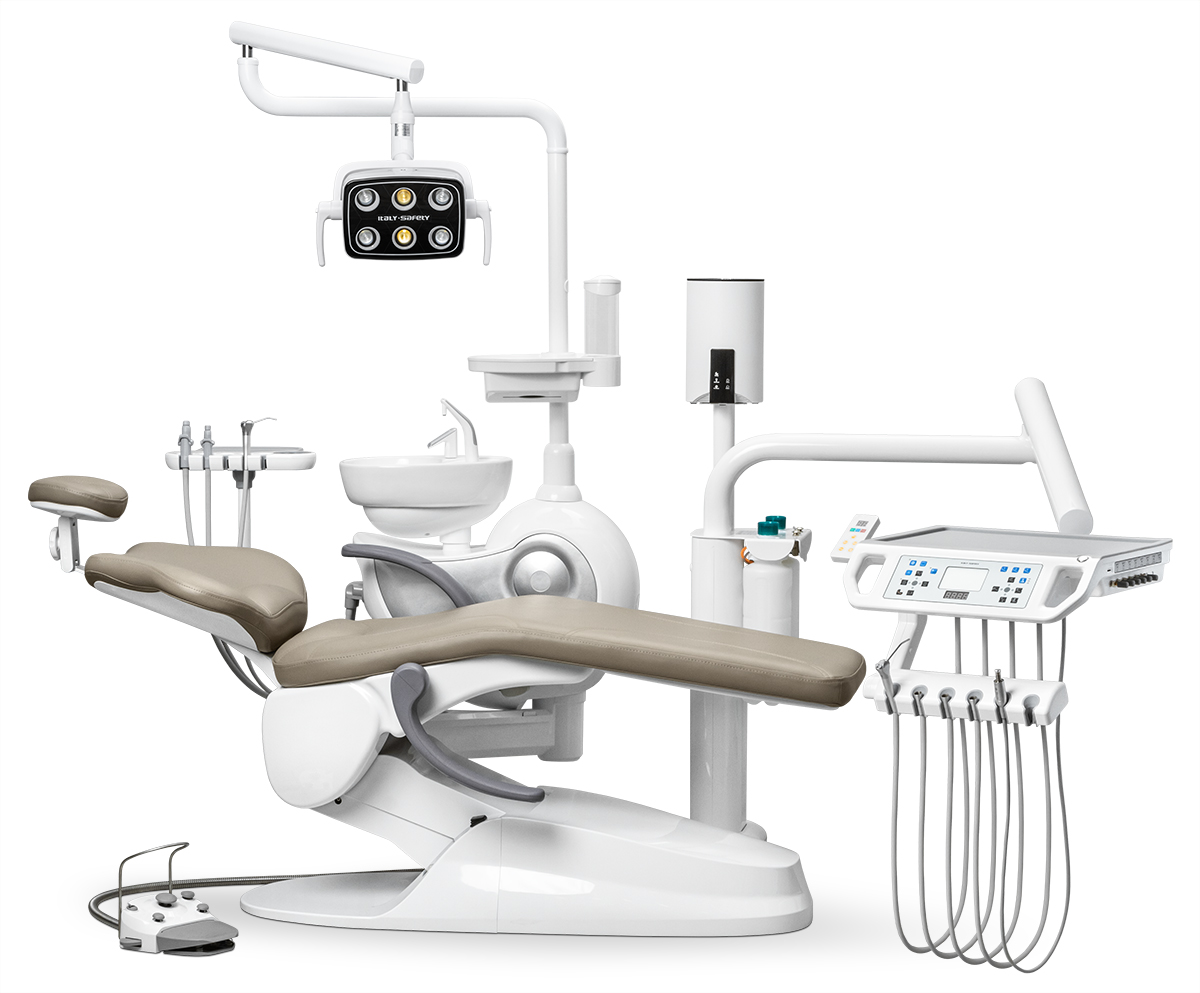 Стоматологическая установка Safety M2+ в белом корпусе нижняя подача, Бежевый