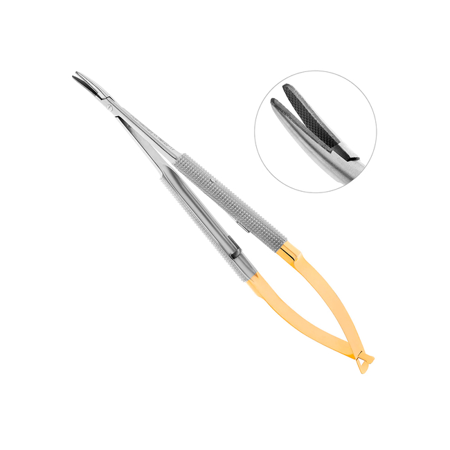 Иглодержатель хирургический изогнутый Castroviejo-Gomel TC, длина 140 мм | HLW Dental Instruments (Германия)